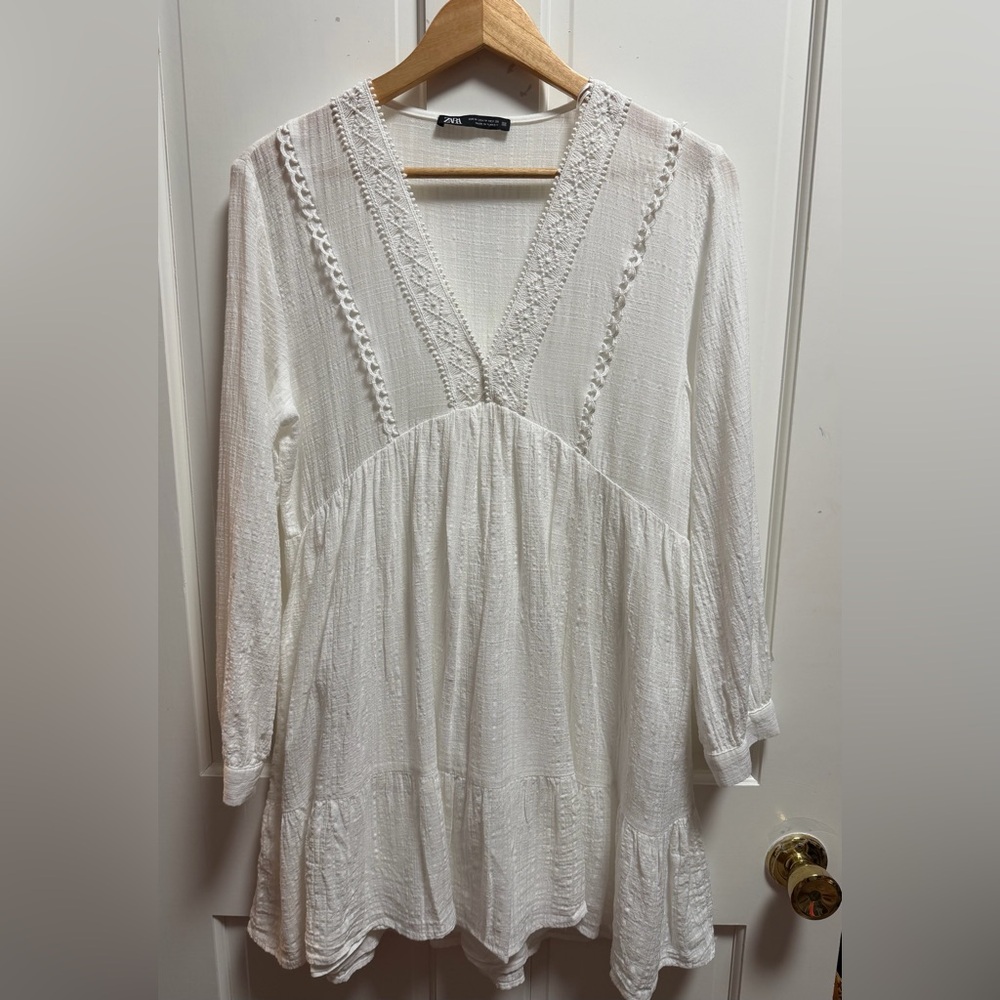 Zara White Boho LS Dress Women’s M